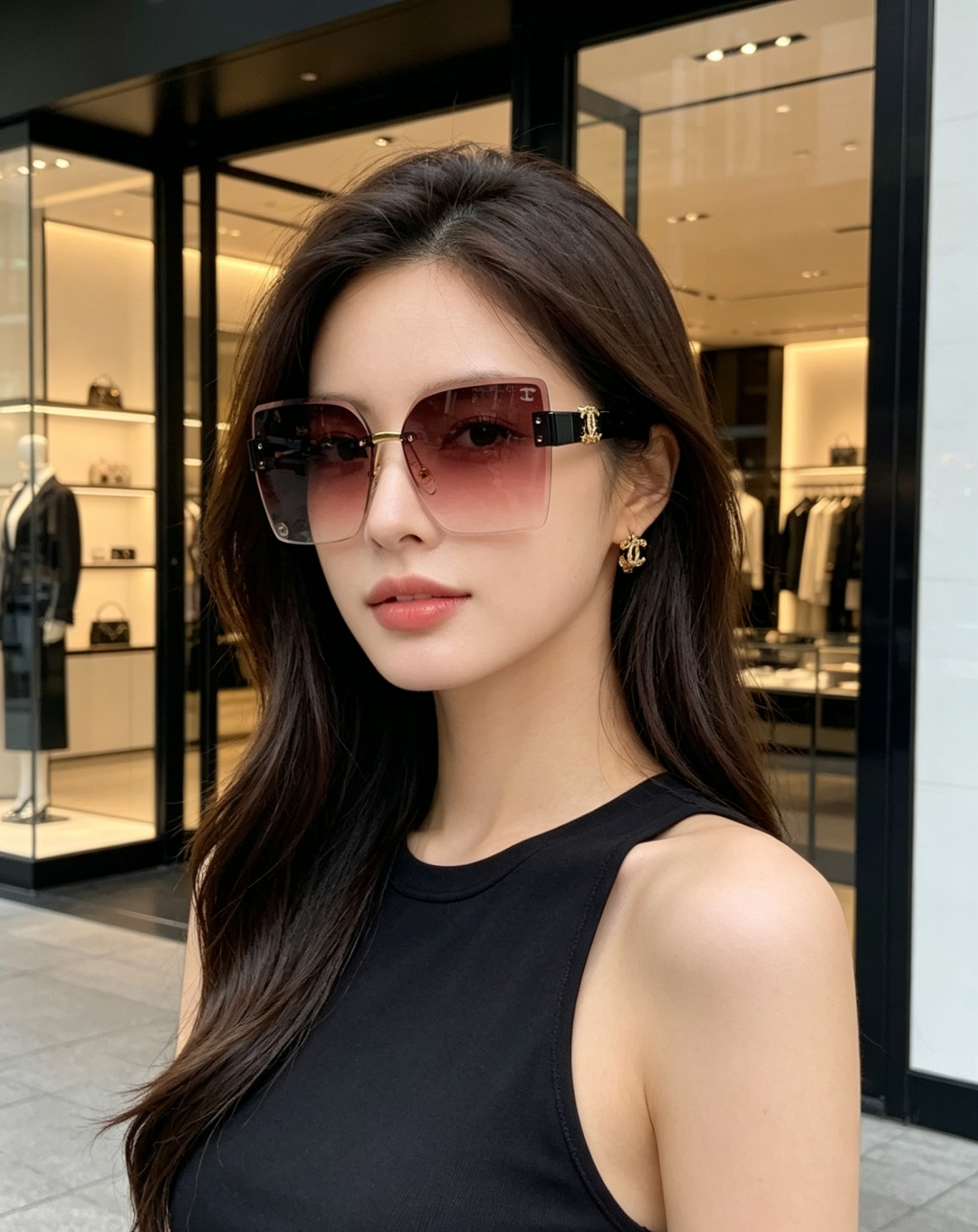 Chanel无框渐变墨镜｜温柔千金氛围感天花板，无框大切边设计，轻盈通透不压鼻，上脸修饰脸型超绝，柔和放