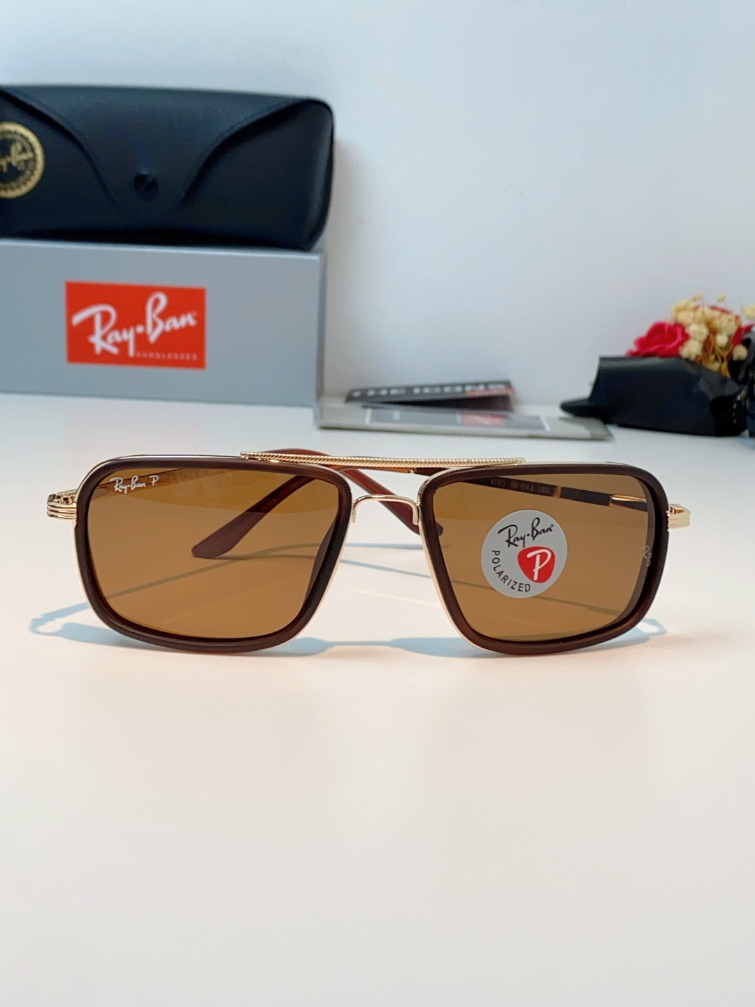 Rayban雷朋 新款 偏光太阳镜  男女同款时尚潮流墨镜驾驶开车休闲太阳眼镜 RB4105 Size: