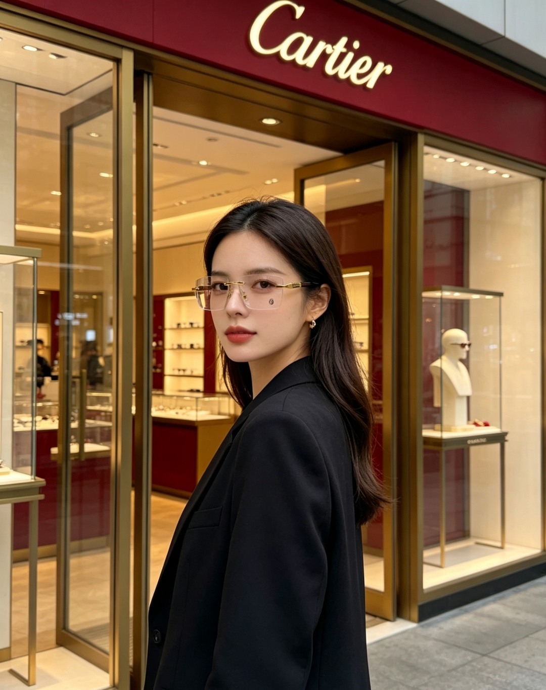 Cartier卡地亚 2026新款 欧美复古窄框长方形无框切边墨镜男女潮人小脸显瘦太阳眼镜