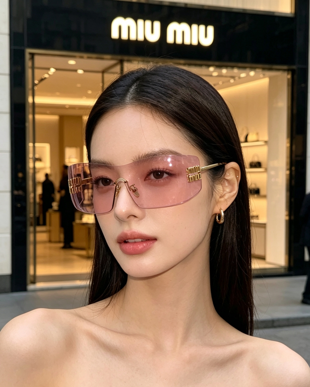 MIU MIU缪缪 2026最新款无框一体式太阳镜 甜酷Y2K风格的标志性单品，也是打造千禧辣妹造型的利