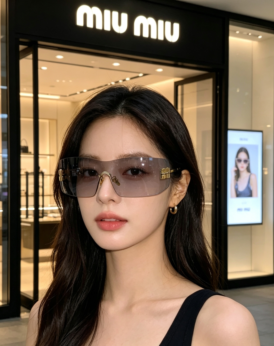 MIU MIU缪缪 2026最新款无框一体式太阳镜 甜酷Y2K风格的标志性单品，也是打造千禧辣妹造型的利
