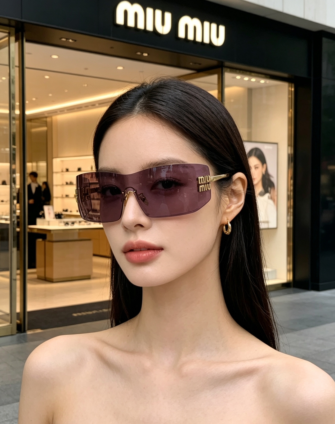 MIU MIU缪缪 2026最新款无框一体式太阳镜 甜酷Y2K风格的标志性单品，也是打造千禧辣妹造型的利