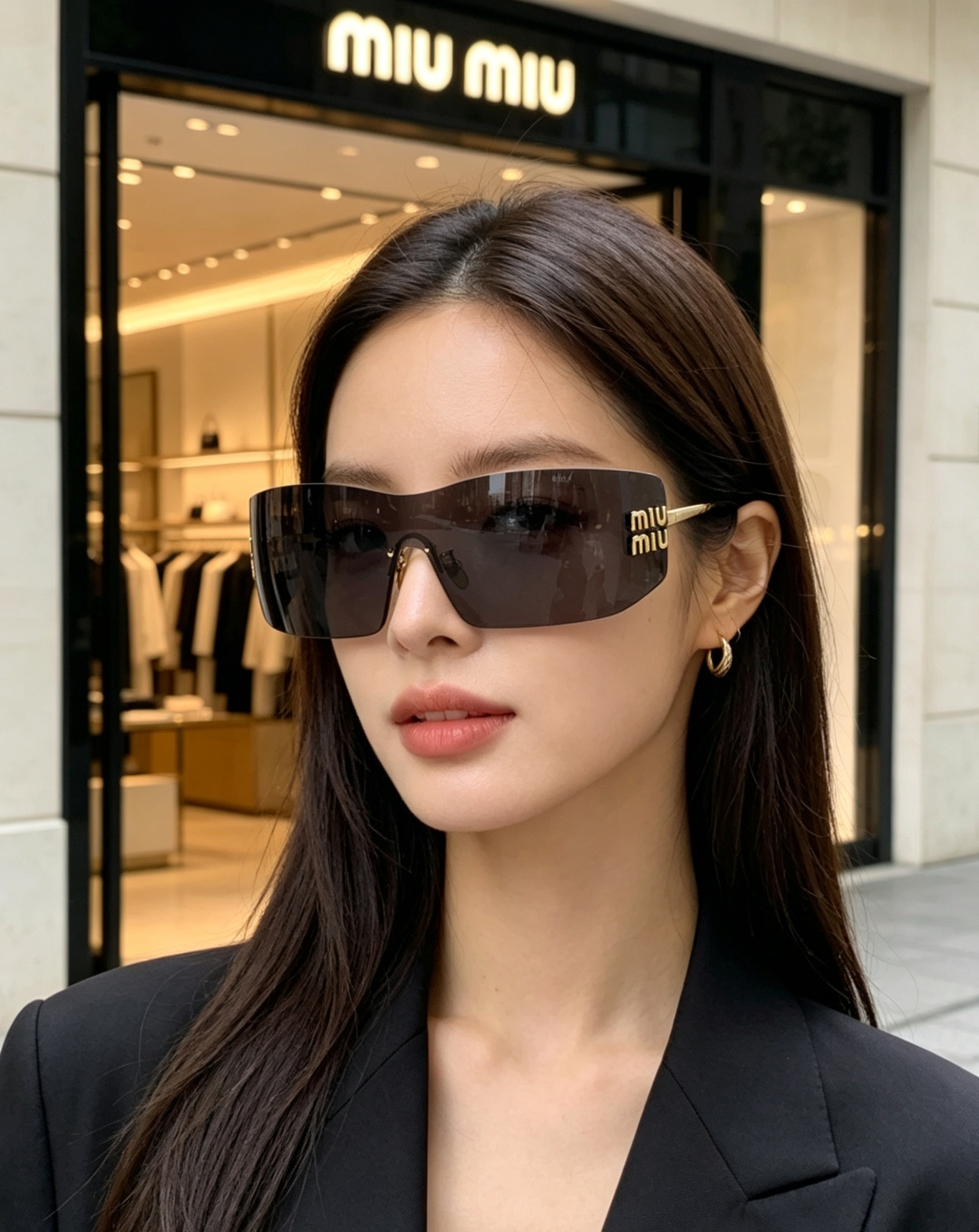 MIU MIU缪缪 2026最新款无框一体式太阳镜 甜酷Y2K风格的标志性单品，也是打造千禧辣妹造型的利