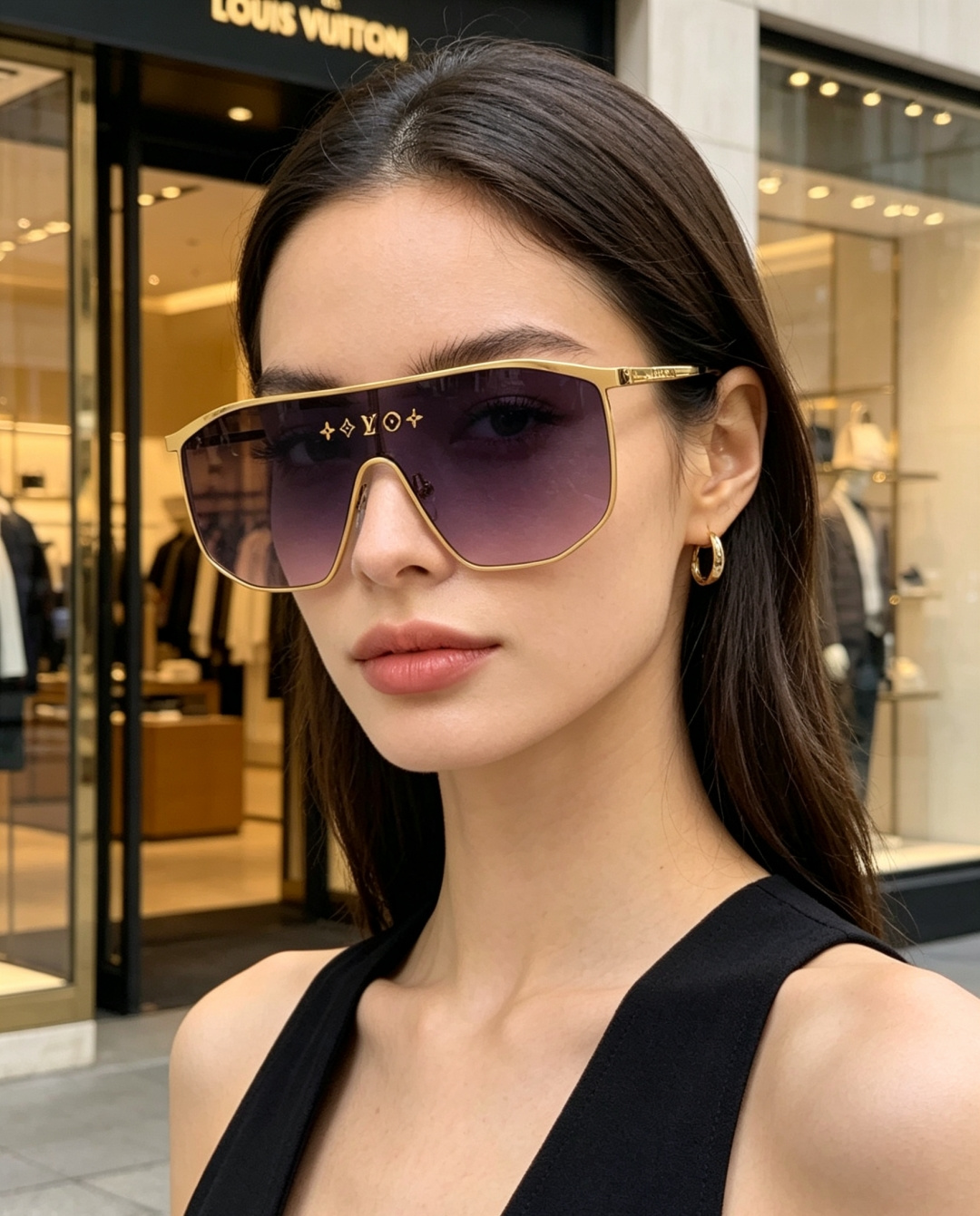 Lv路易威登 2026新款女士前卫镜面花卉图案遮面式太阳眼镜墨镜 GOLDEN MASK遮面式方框花卉太