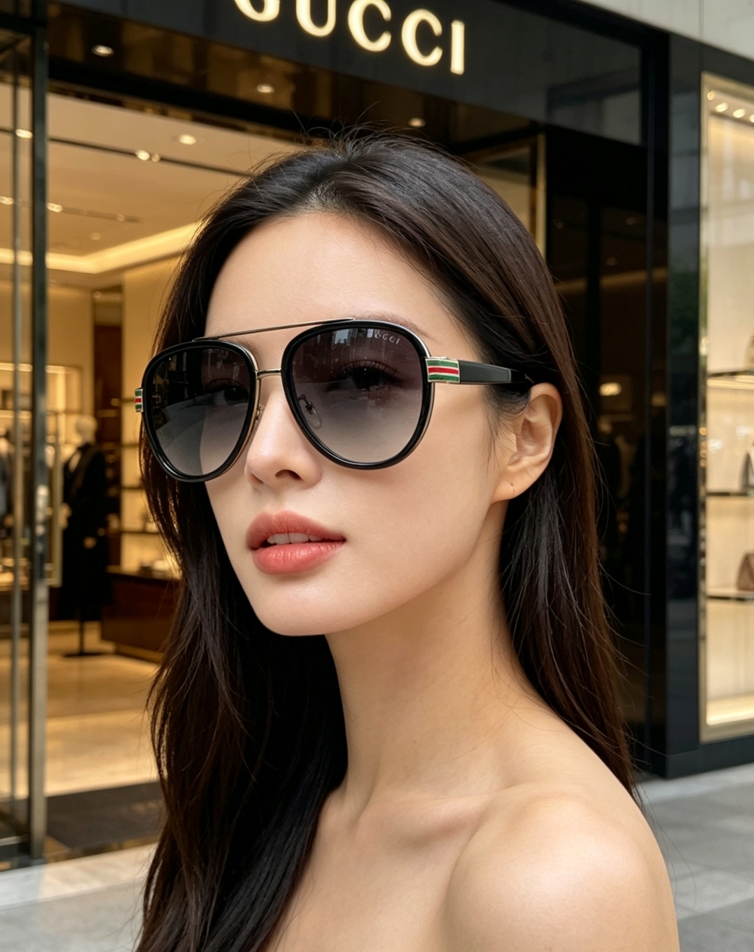 Gucci古奇 经典飞行员款太阳镜 | 复古与轻奢的碰撞，这副墨镜以经典的飞行员造型为灵感，利落的双梁设