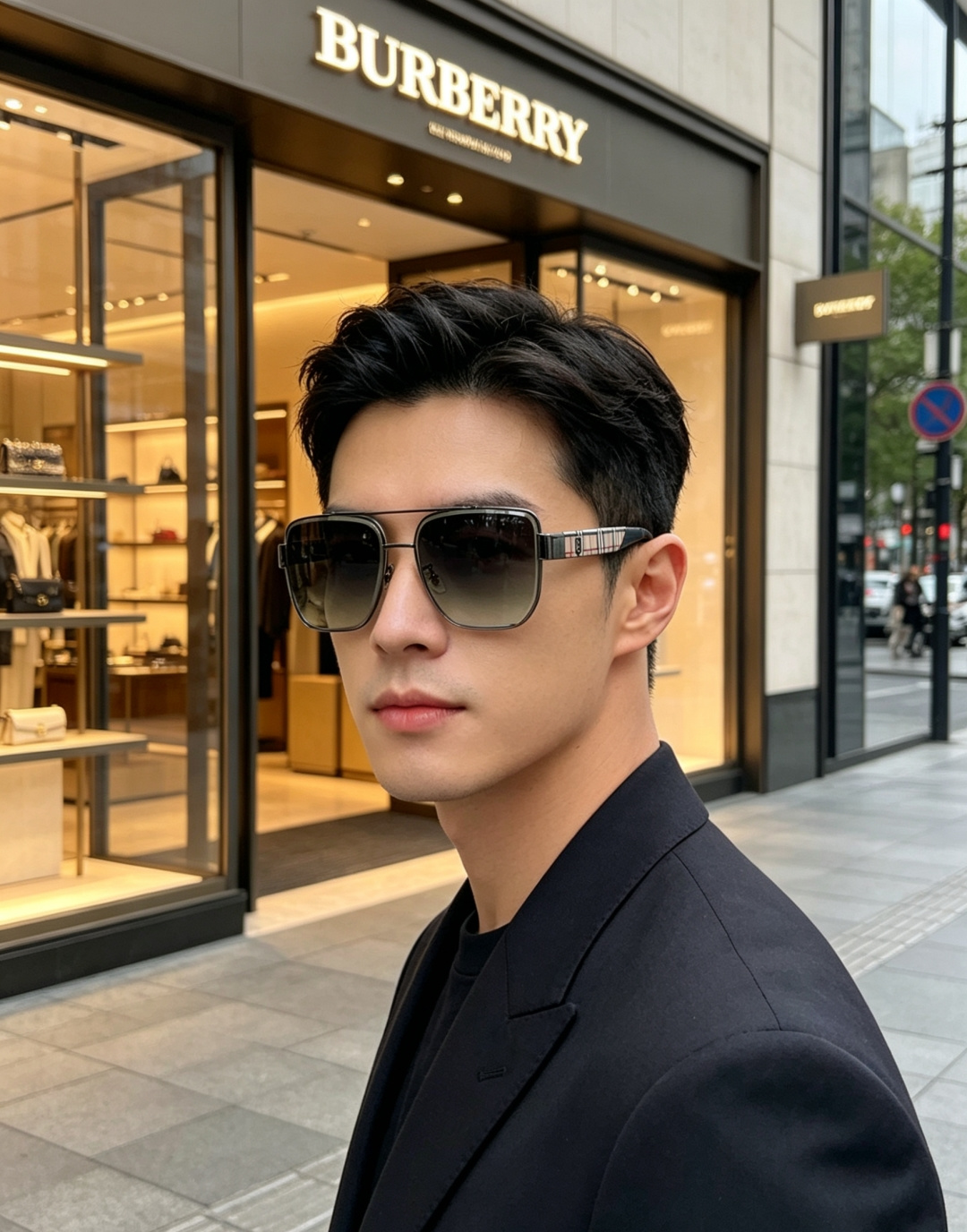 Burberry巴宝莉 2026新款双梁男士方框墨镜，纯正英伦格调，经典格纹再度回归，亮泽金边勾勒利落方