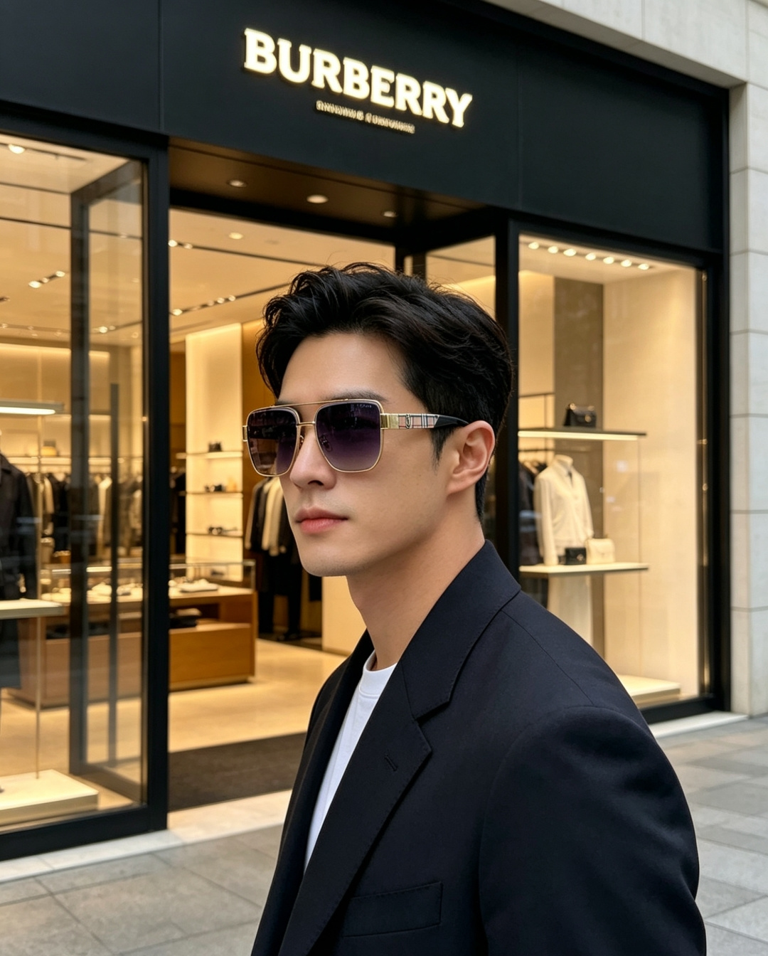 Burberry巴宝莉 2026新款双梁男士方框墨镜，纯正英伦格调，经典格纹再度回归，亮泽金边勾勒利落方