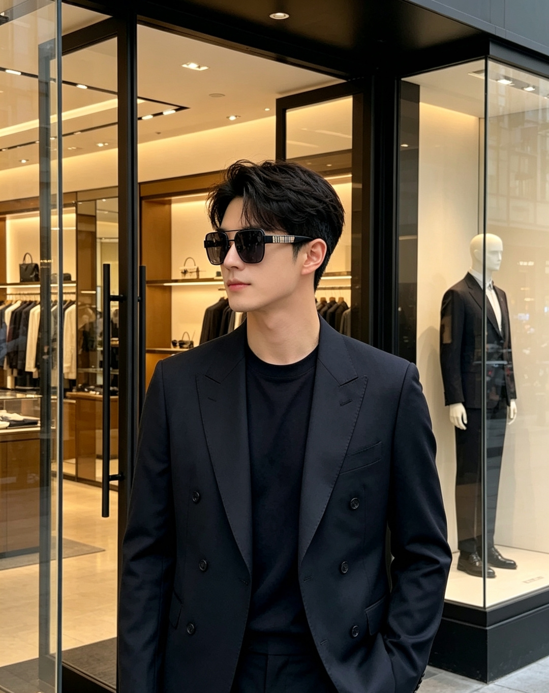 Burberry巴宝莉 2026新款双梁男士方框墨镜，纯正英伦格调，经典格纹再度回归，亮泽金边勾勒利落方