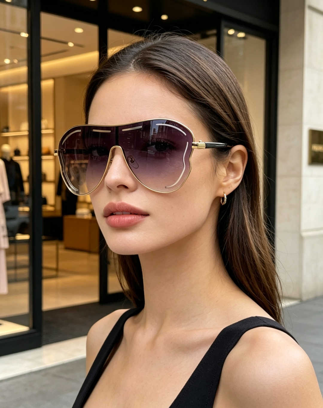 Miumiu谬谬 2025新款 欧美复古超大框金属朋克风连体太阳眼镜女圆脸蛤蟆镜嘻哈蹦迪墨镜