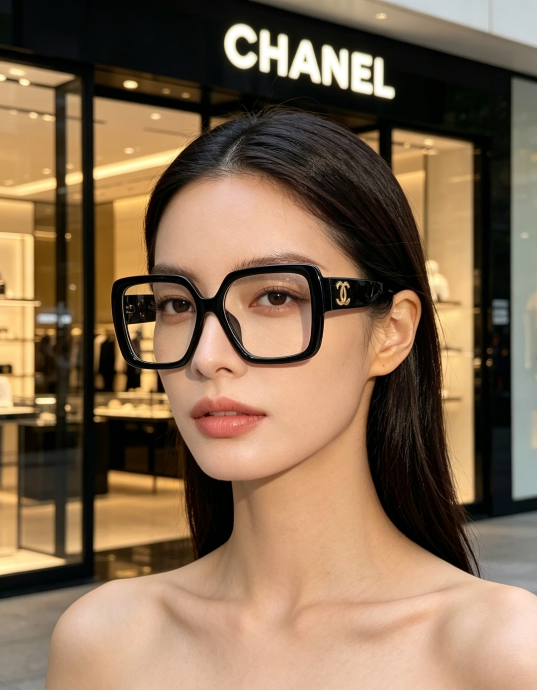 Chanel香奈儿 2026新款粗黑方框墨镜，是永不过时的法式轻奢爆款单品。亮面高光泽粗镜框，方正宽厚轮