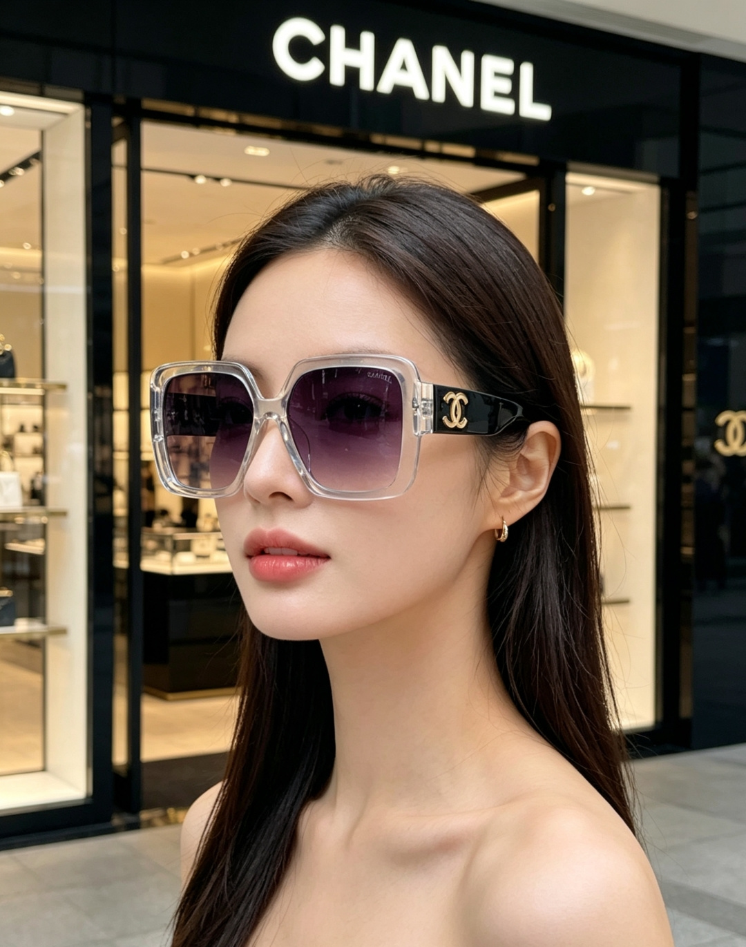 Chanel香奈儿 2026新款粗黑方框墨镜，是永不过时的法式轻奢爆款单品。亮面高光泽粗镜框，方正宽厚轮
