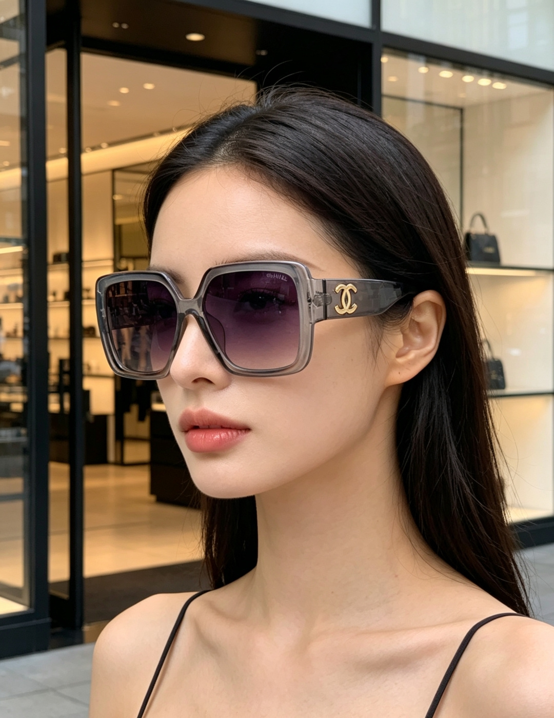 Chanel香奈儿 2026新款粗黑方框墨镜，是永不过时的法式轻奢爆款单品。亮面高光泽粗镜框，方正宽厚轮