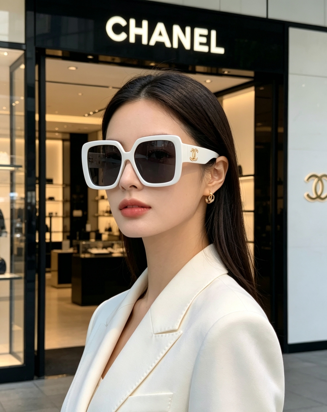Chanel香奈儿 2026新款粗黑方框墨镜，是永不过时的法式轻奢爆款单品。亮面高光泽粗镜框，方正宽厚轮