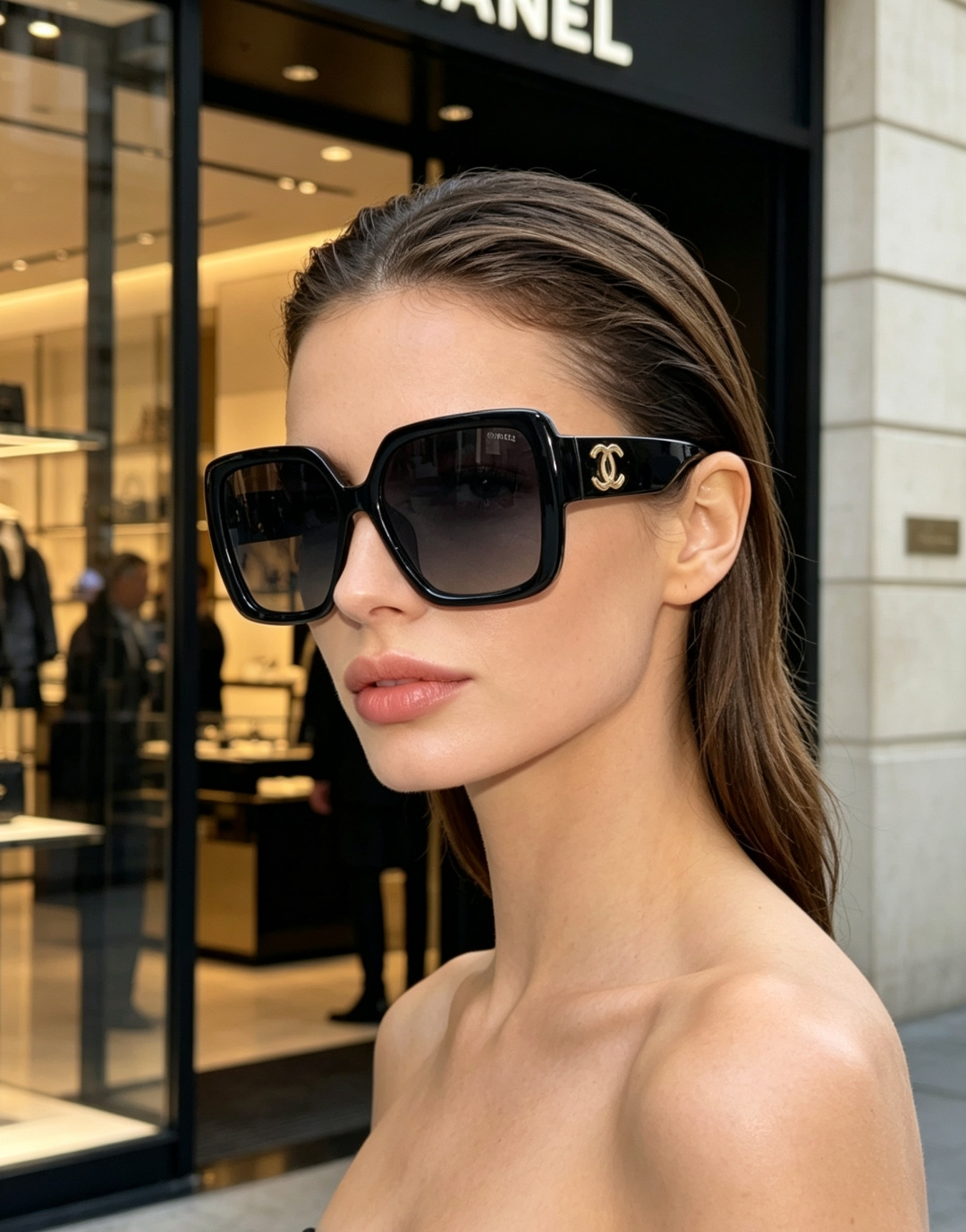 Chanel香奈儿 2026新款粗黑方框墨镜，是永不过时的法式轻奢爆款单品。亮面高光泽粗镜框，方正宽厚轮