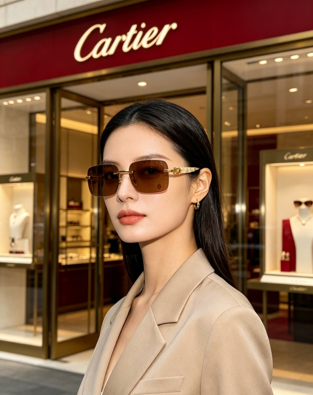 Cartier卡地亚 2026新款自带豪门氛围感的无框矩形镜型，利落切边镜片褪去冗余边框，视觉上轻盈干练
