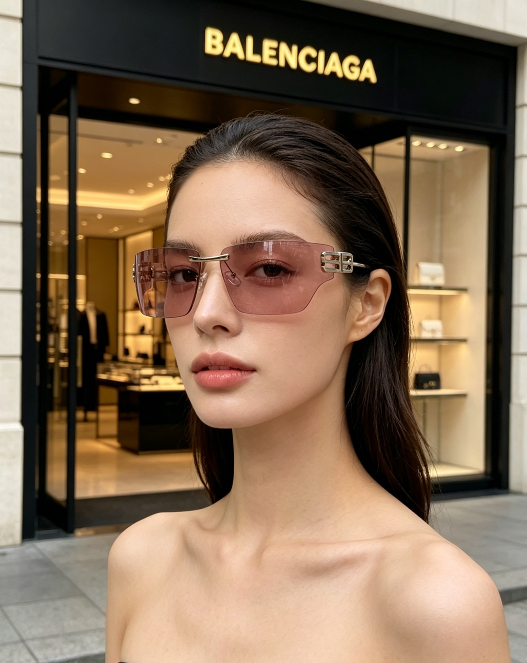 Balenciaga巴黎世家 2026新款无框盾牌墨镜｜Y2K辣妹出片神器，自带未来机甲感的无边框盾牌墨