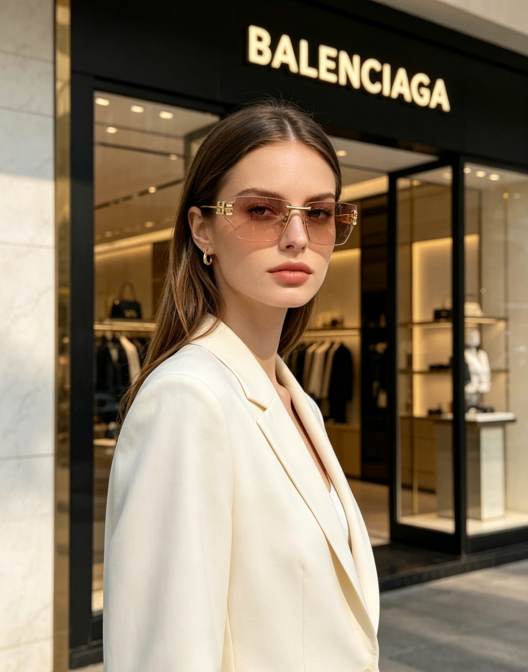 Balenciaga巴黎世家 2026新款无框盾牌墨镜｜Y2K辣妹出片神器，自带未来机甲感的无边框盾牌墨