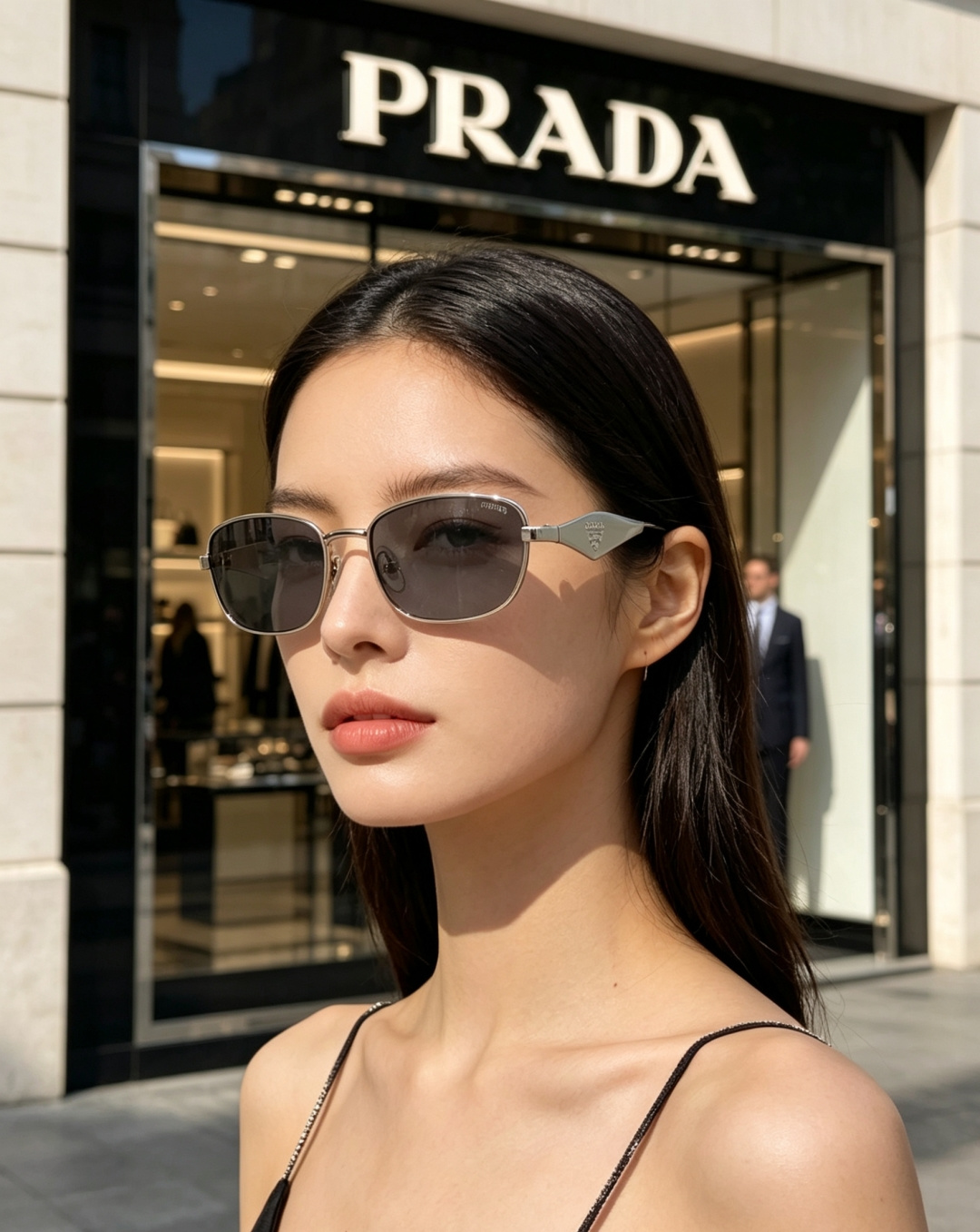 Prada普拉达复古小椭圆金属墨镜，妥妥的韩系博主、ins网红同款。纤细金色细框弱化厚重感，狭长椭圆镜框