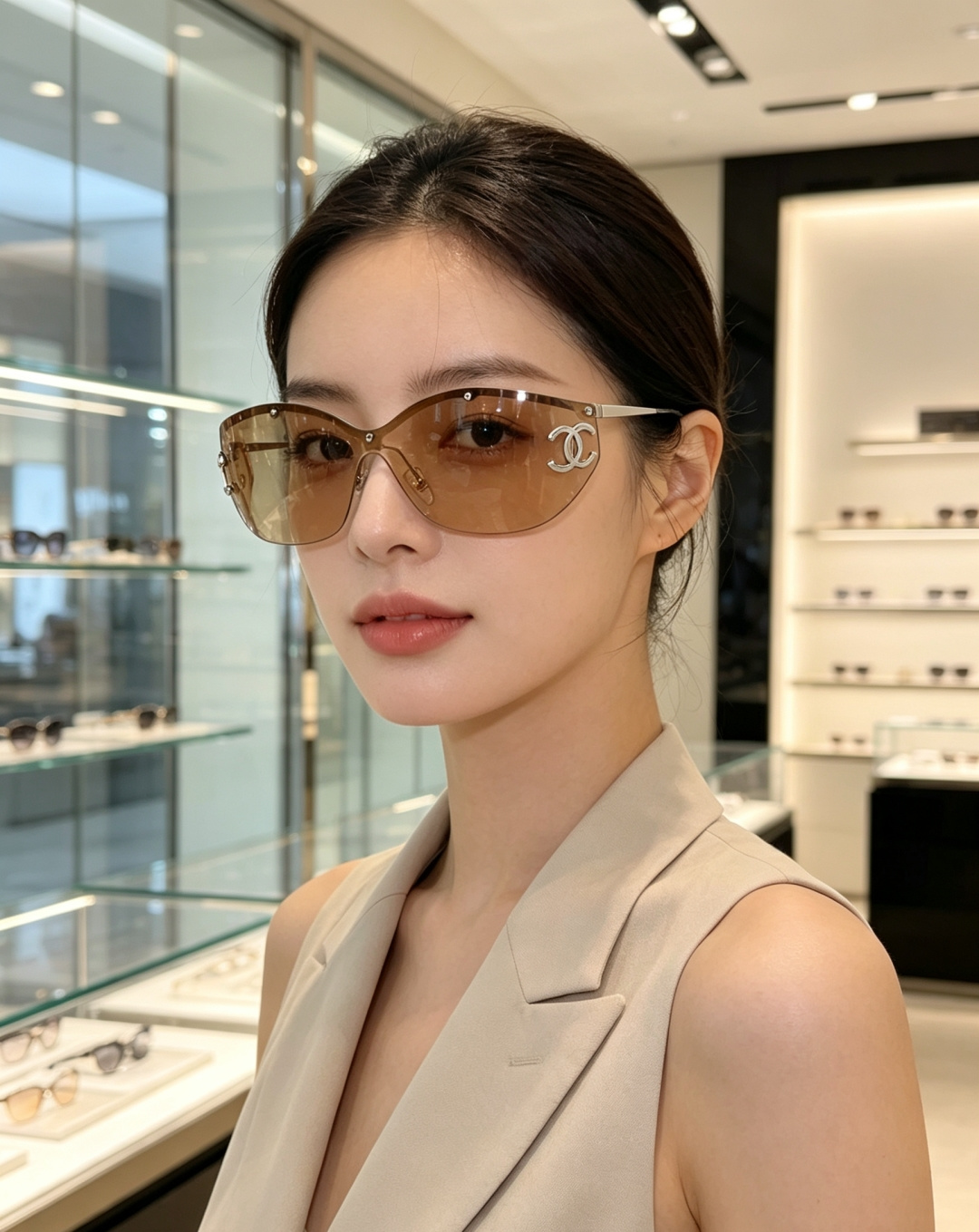 Chanel香奈儿 2026新款无框猫眼墨镜|千金氛围感焊在脸上,无框弧形猫眼剪裁,搭配标志性金属双C标识,浅金细镜架轻 Chanel香奈儿 2026新款无框猫眼墨镜|千金氛围感焊在脸上,无框弧形猫眼剪裁,搭配标志性金属双C标识,浅金细镜架轻