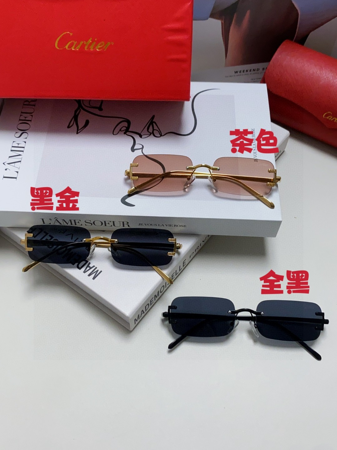 Cartier卡地亚 2026新品方形无框切边太阳镜女显瘦欧美时尚INS风街拍潮墨镜个性小眼镜
