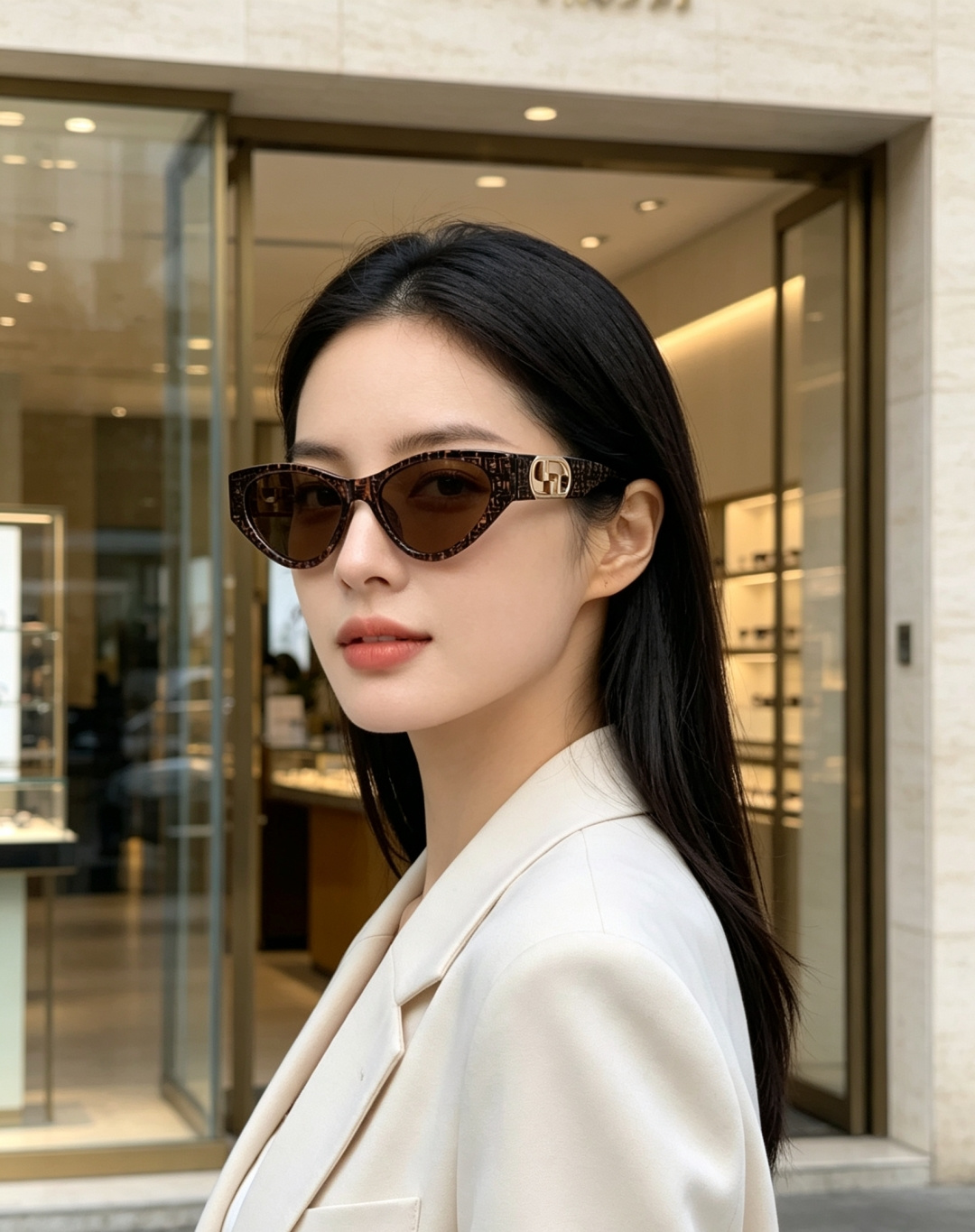 Fendi芬迪 欧美小猫眼 太阳镜 时尚金属标墨镜 高档大气款 百搭  女士墨镜 爆款单品
