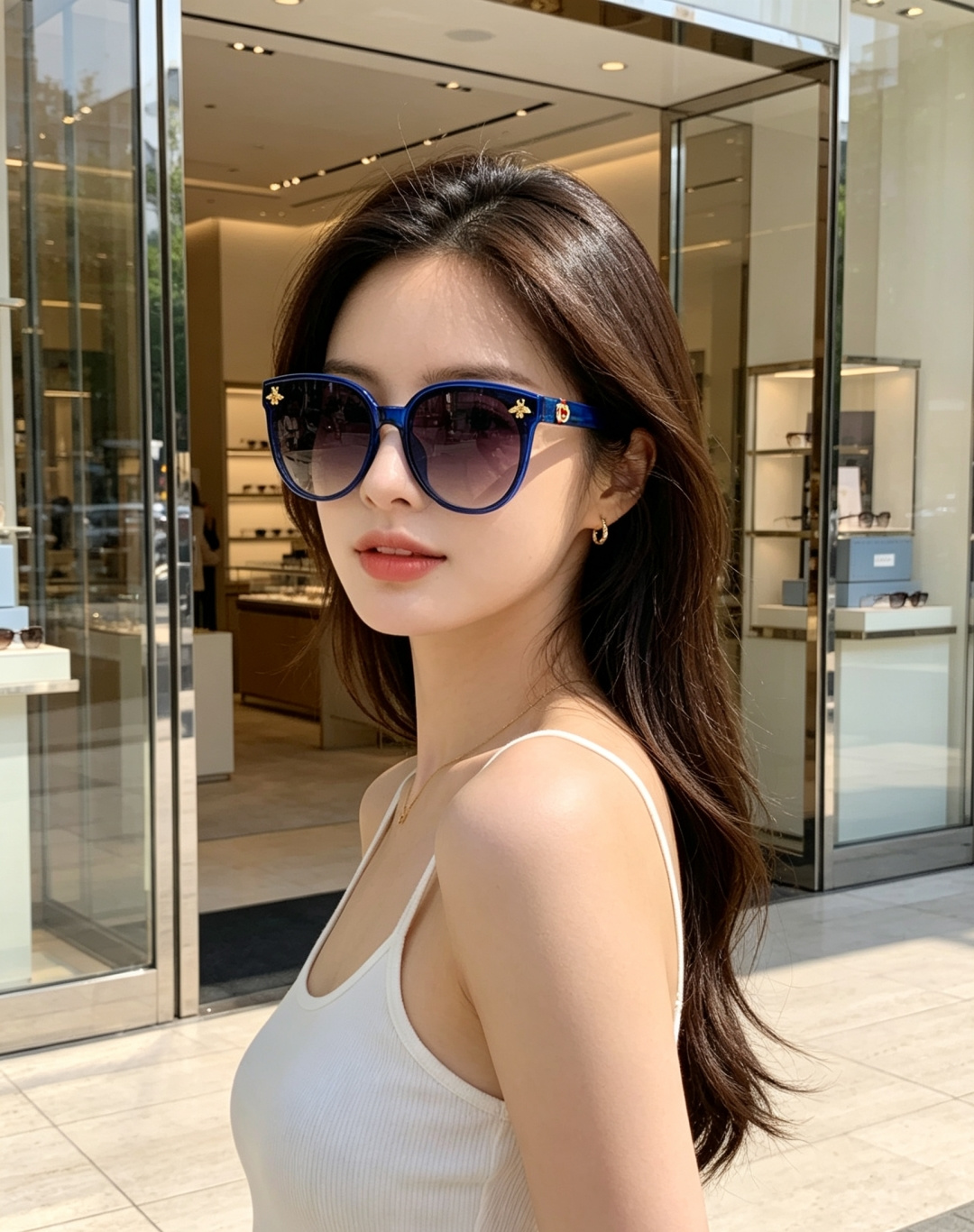 Gucci古驰 2026经典金蜜蜂墨镜｜氛围感百搭神器🕶圆润大框版型，柔和修饰颧骨，方圆脸友好不挑脸型，镜腿标志性小金蜜