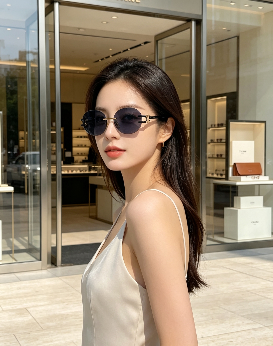 CELINE塞林 凯旋门无框椭圆墨镜｜法式复古氛围感拉满🕶小众无框椭圆形镜片，自带90年代复古腔调，镜腿标志性凯旋门金属