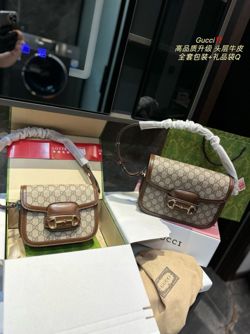 Gucci 1955 Horsebit Bag, Monogram Canvas & Leather Trim, Retro Style