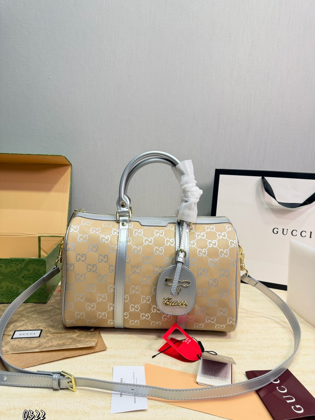 P240 | Gucci Gg Pillow Handbag Gucci Gg Handbag, Made Of Classic Double G Printed Canvas With Light Gray Leather Trim, Simple And Luxurious. The Bag Has A Cylindrical Shape And Is Equipped With A Detachable Shoulder Strap. It Can Be Carried Cross-body. It Is Very Versatile For Daily Commuting Or Casual Outings. There Is A Gucci Leather Hangtag On The Front For Perfect Brand Recognition The Gg Supreme Series Is Environmentally Friendly, Durable, Easy To Clean, Fashionable And Practical. I Really Recommend It. Size 32 21