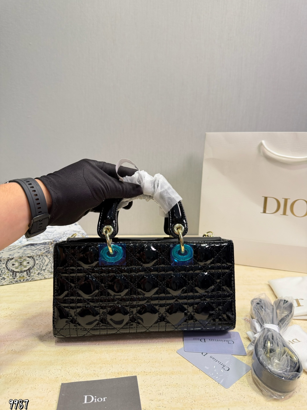 Dior Lady Black patent mini shoulder everyday