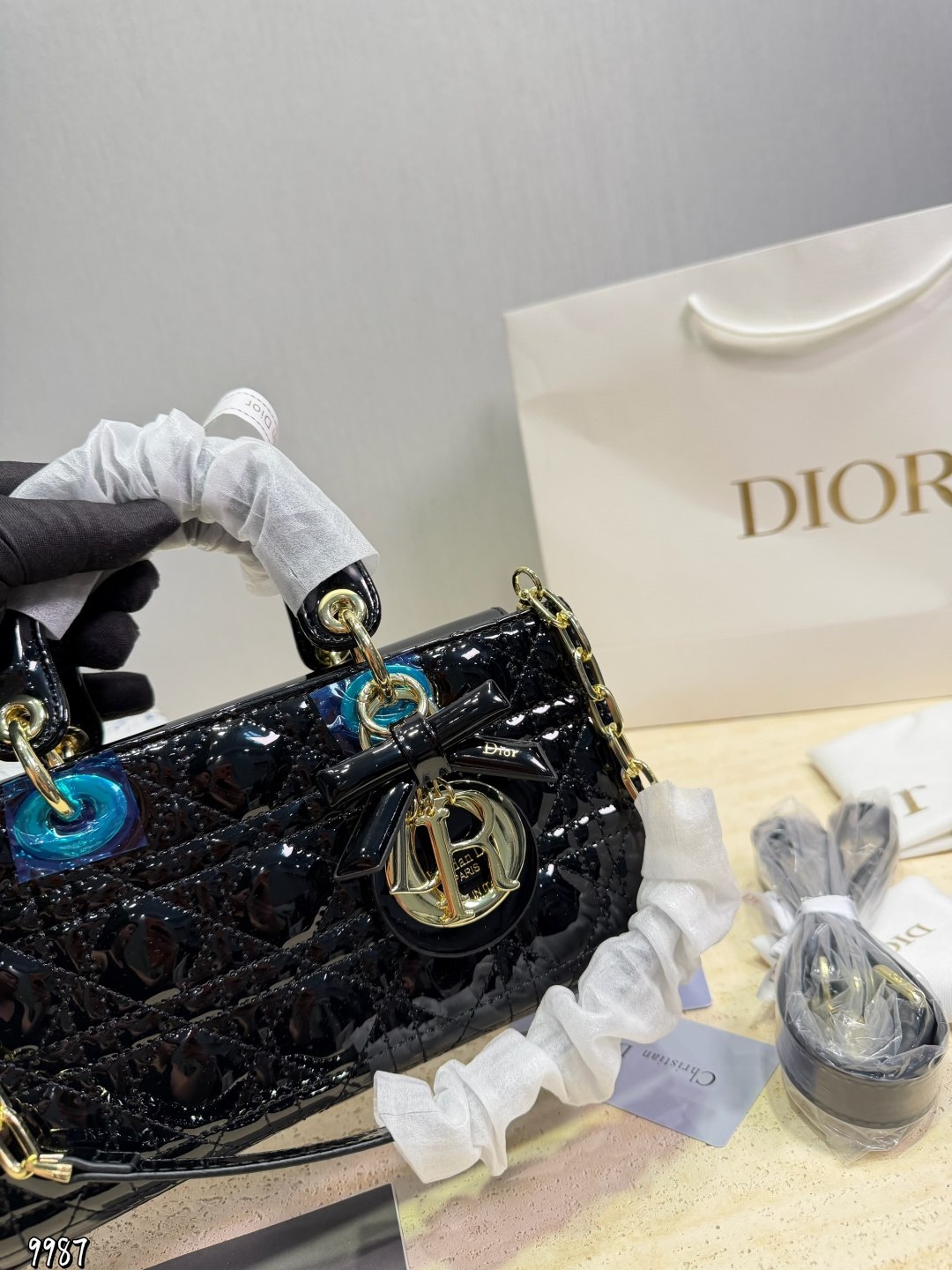 Dior Lady Black patent mini shoulder everyday