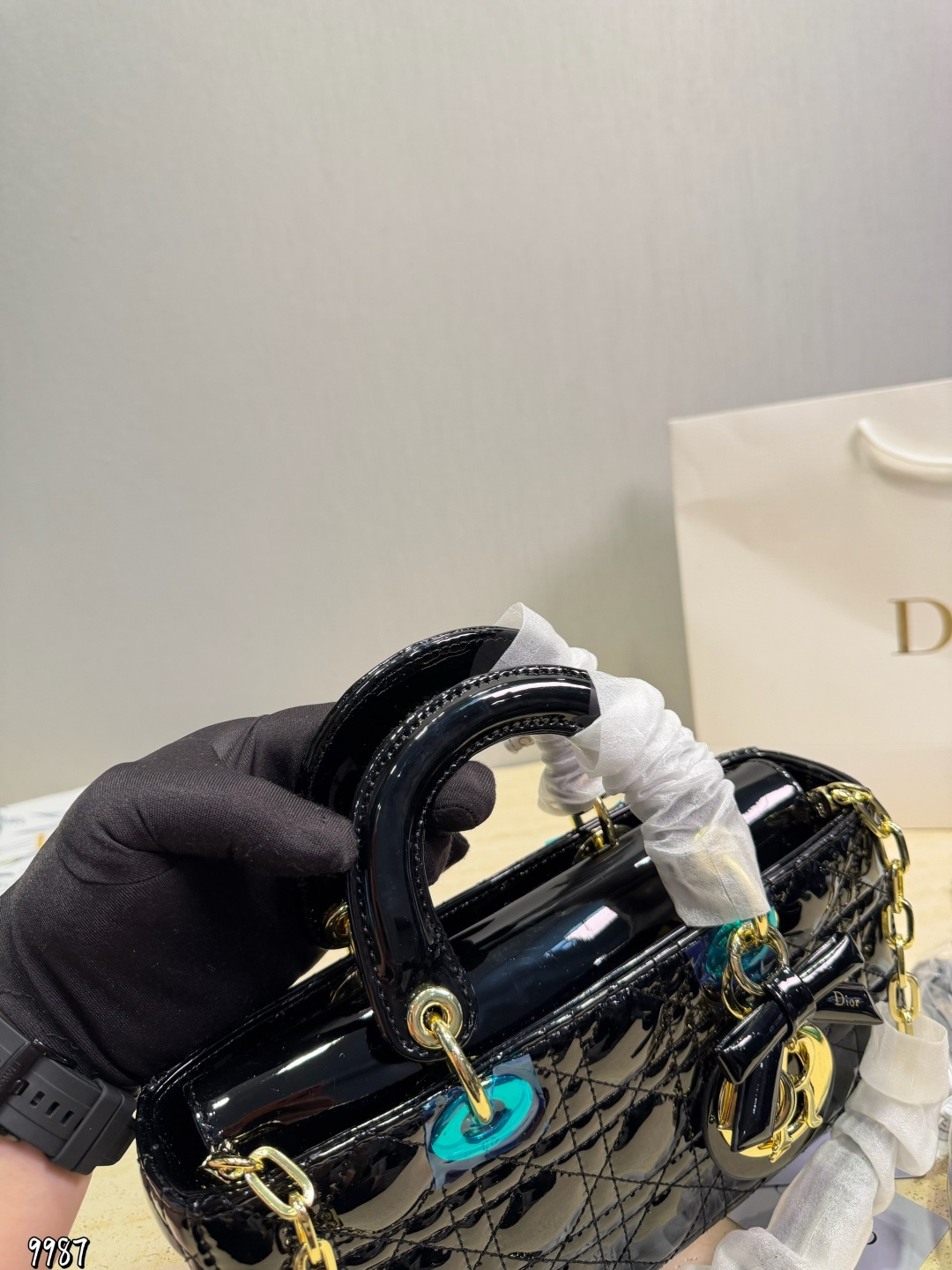 Dior Lady Black patent mini shoulder everyday