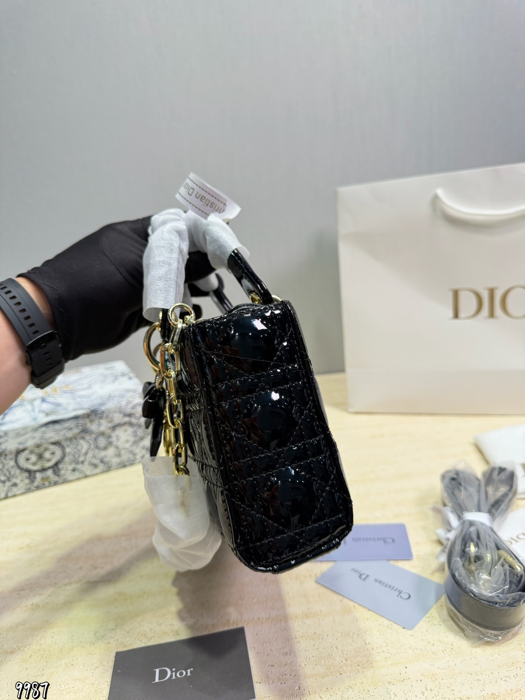 Dior Lady Black patent mini shoulder everyday