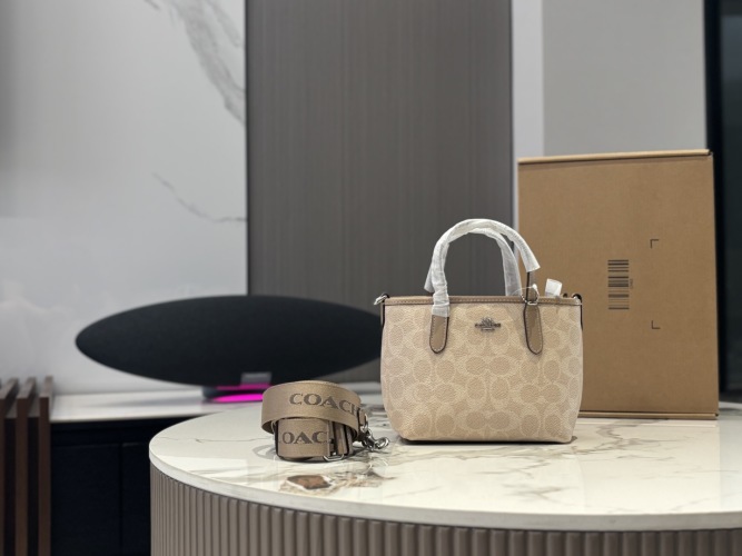 Coach Mini Tote Bag,Shopping Bag, Canvas and Leather, Top Handle, Khaki 1 Coach Mini Tote Bag,Shopping Bag, Canvas and Leather, Top Handle, Khaki
