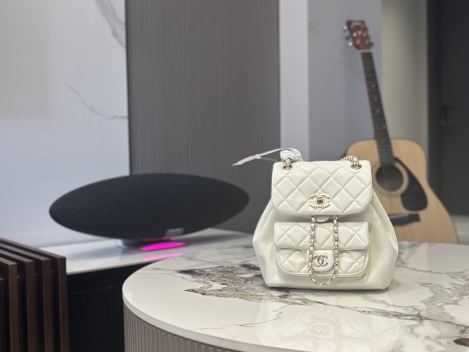 Chanel Duma Backpack Lambskin Leather White Gold-Tone Metal 18*20cm 1 Chanel Duma Backpack Lambskin Leather White Gold-Tone Metal 18*20cm