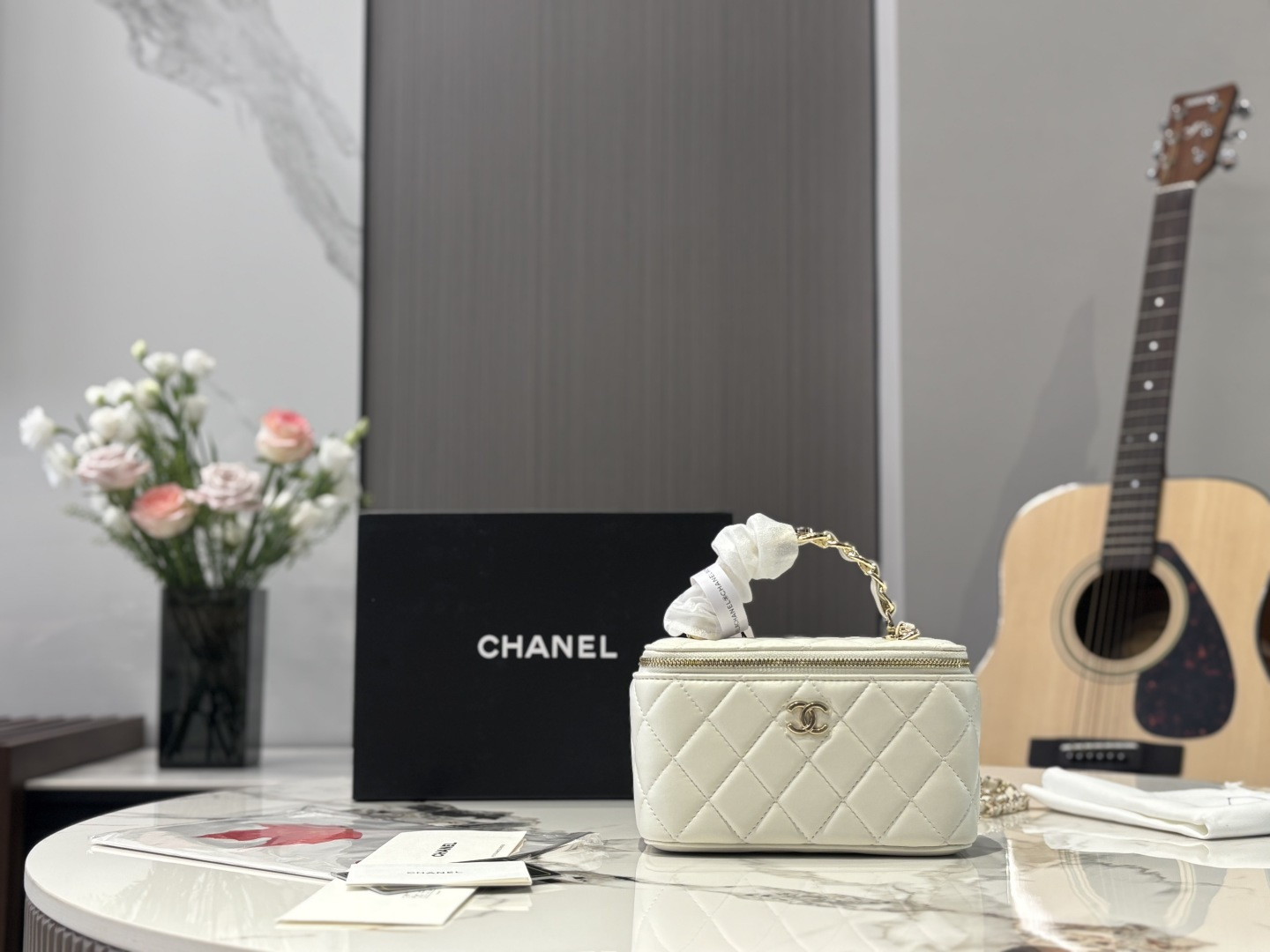 Chanel Classic Handle Box Bag - Stylish Lambskin Vanity Case