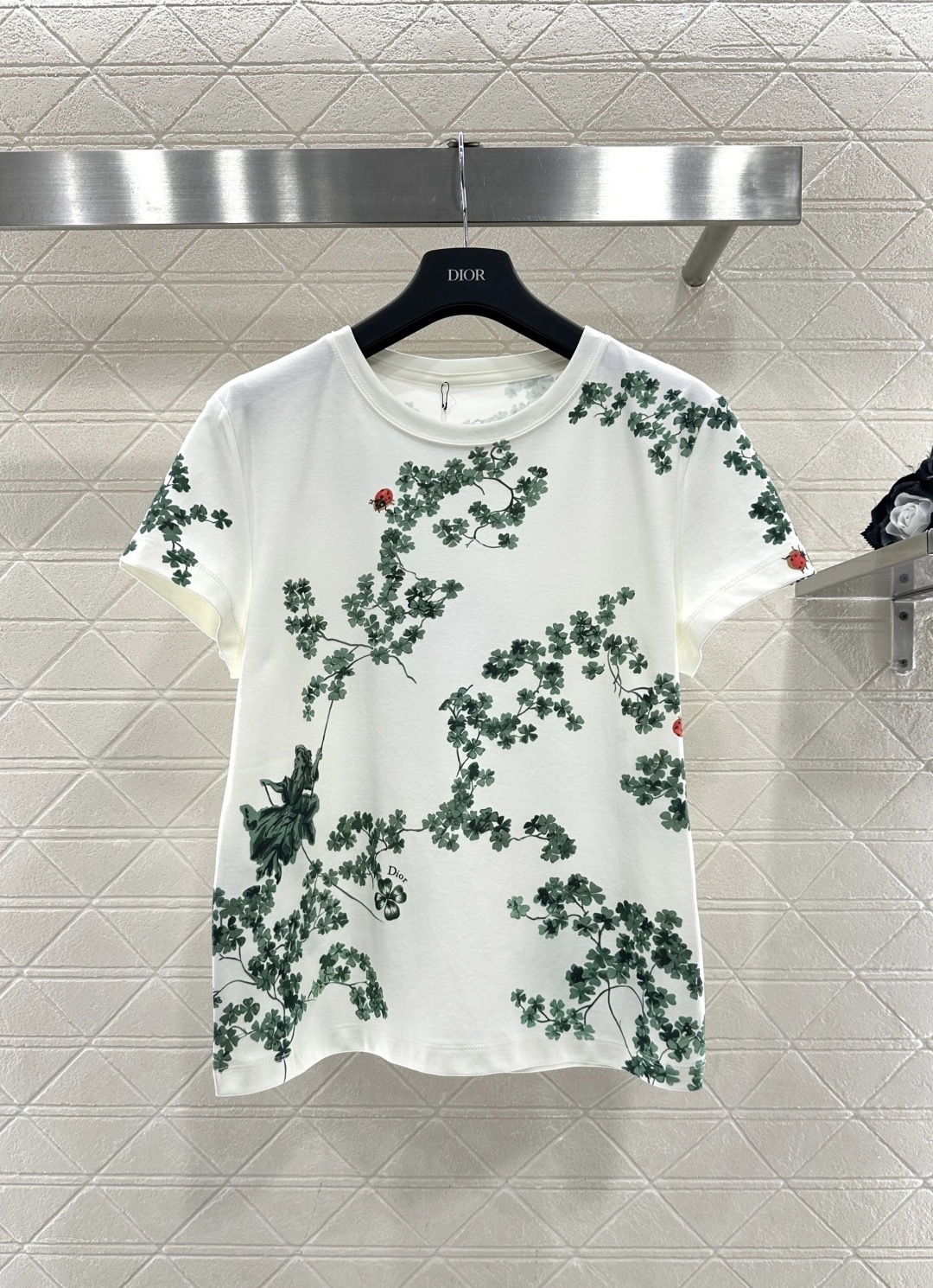 NO:697503,Dior 26 early spring series printed T-shirt, white cotton fabric, comfortable and breathable, super friendly for daily wear, green vine + red flower print, simple and elegant, full of girly feel, round neck short-sleeved design, easy to match with jeans or skirt in spring and summer, fresh and natural style, Dior brand logo details, high fashion recognition, a must-have for exquisite girls!  Size SML,,dior,skirts,jeans,T-shirt,tees,t-shirt,19860909Dior 26早春系列印花T恤,白色棉质面料,舒适透气,日常穿着超友好,绿色藤蔓+红色花朵印花,简约又优雅,少女感满满,圆领短袖设计,春夏季节轻松搭配牛仔裤或半身裙,清新自然风格get,Dior品牌标志细节,时尚辨识度超高,精致女孩必入！ 码数SML,,dior,skirts,jeans,T-shirt,tees，t-shirt,,Women's clothing
