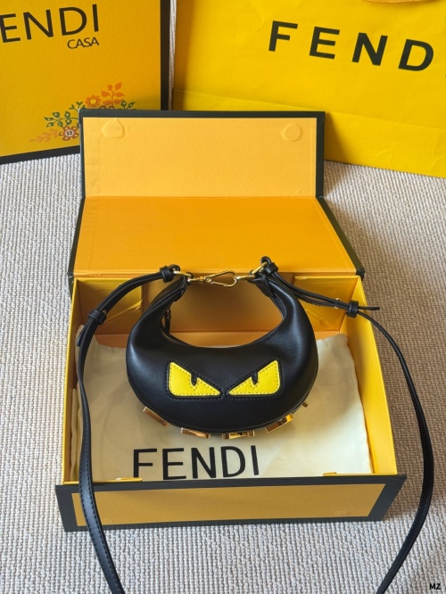 Fendi Black Leather Moon Bag with Yellow Monster Eyes, Retro Style 1 Fendi Black Leather Moon Bag with Yellow Monster Eyes, Retro Style
