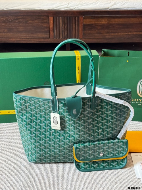 Goyard Saint Louis Tote Bag - Green Goyardine Canvas with Removable Pouch 1 Goyard Saint Louis Tote Bag - Green Goyardine Canvas with Removable Pouch