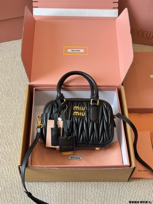 Miu Miu Bowling Bag Genuine Leather Crossbody Handbag, Black, 20 x 13cm 1 Miu Miu Bowling Bag Genuine Leather Crossbody Handbag, Black, 20 x 13cm