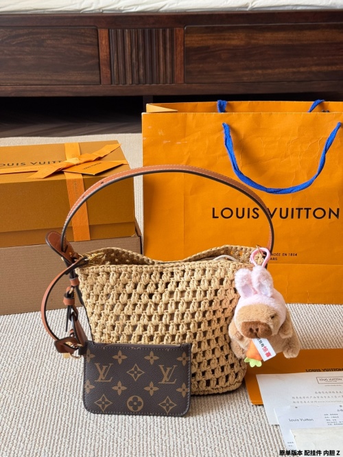Louis Vuitton All In BB Monogram Raffia Shoulder Bag with Charm 1 Louis Vuitton All In BB Monogram Raffia Shoulder Bag with Charm