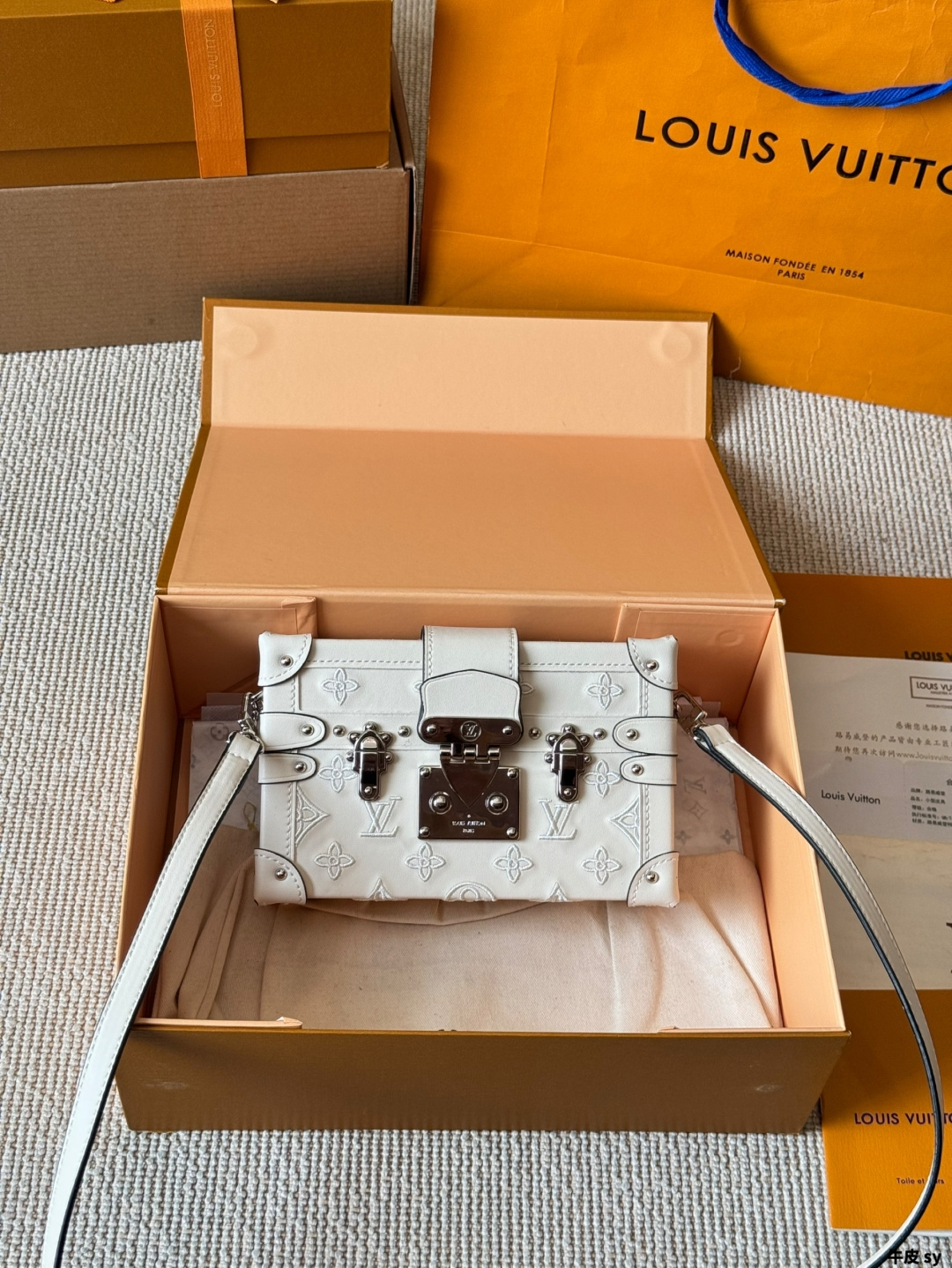 Louis Vuitton Petite Malle White Embossed Leather Crossbody Bag