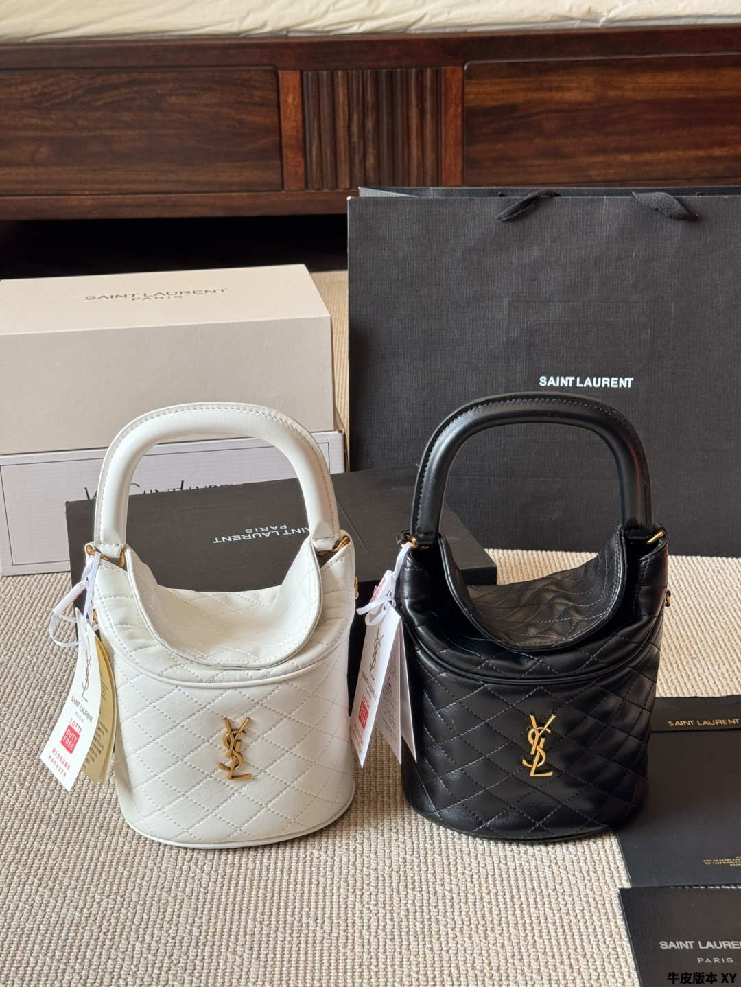 Yves Saint Laurent Gaby Bucket Bag Lambskin Leather Quilted Design