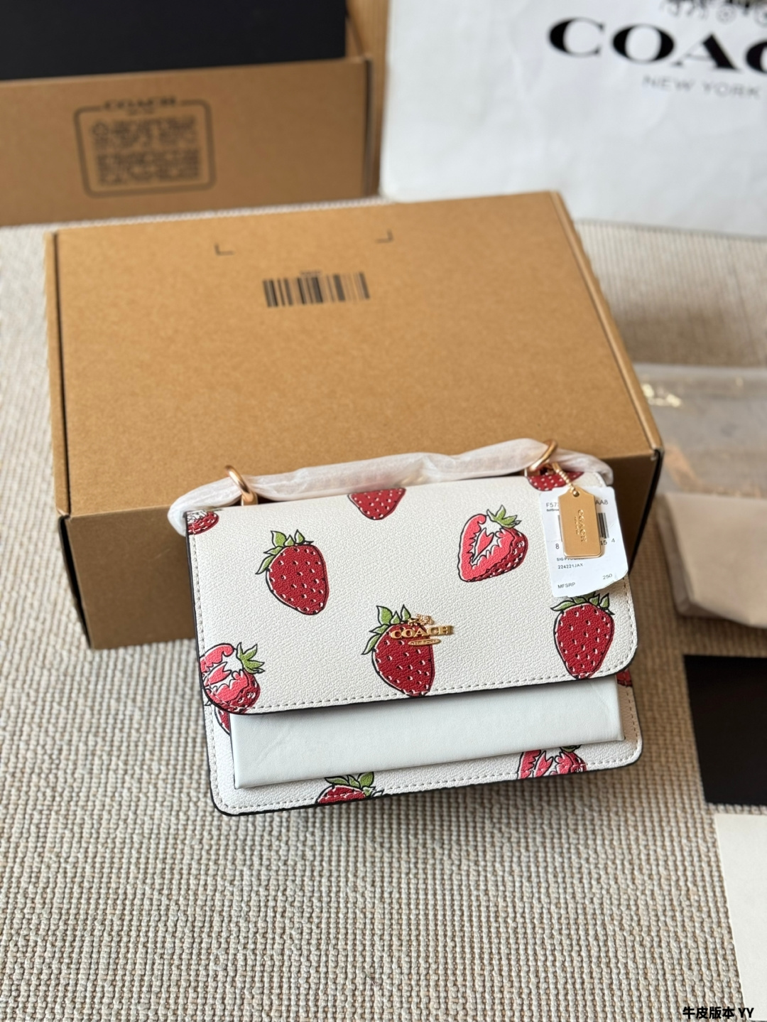 COACH Klare Flap Crossbody Bag With Strawberry Print,Elegant Design,Lightweight