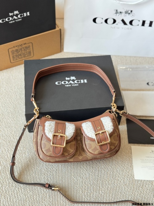 Coach Ashton Baguette Bag with Signature Canvas and Shearling Trim 1 Coach Ashton Baguette Bag with Signature Canvas and Shearling Trim