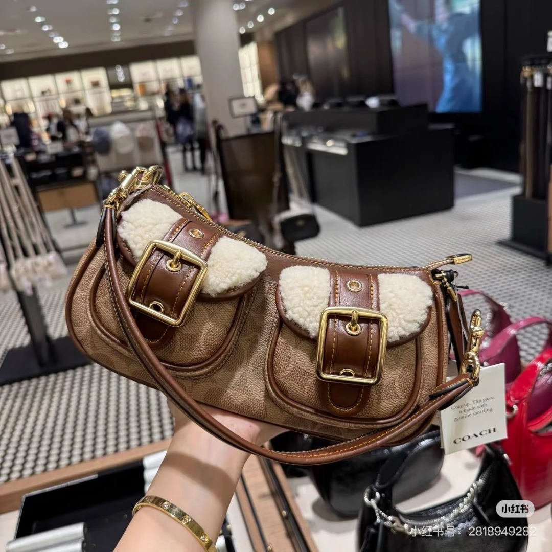 Coach Ashton Baguette with Shearling Trim - Vintage Style Shoulder Bag