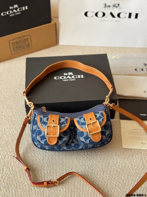 COACH Ashton Baguette Bag, Denim Print, Multi-Wear Options, Chic & Functional 1 COACH Ashton Baguette Bag, Denim Print, Multi-Wear Options, Chic & Functional