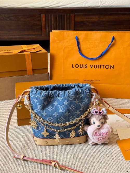 Louis Vuitton Denim Nano Noe Bucket Bag with Charms - Limited Edition 1 Louis Vuitton Denim Nano Noe Bucket Bag with Charms - Limited Edition