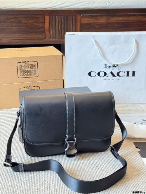 Coach League Leather Messenger Bag with Signature Buckle, Black 1 Coach League Leather Messenger Bag with Signature Buckle, Black