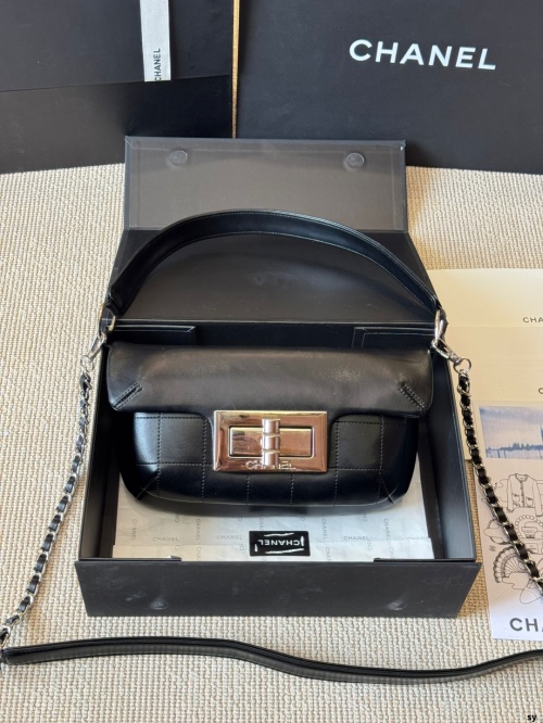 Chanel 2.55 Leather Shoulder Bag, 24 x 15cm, Classic Flap, Black 1 Chanel 2.55 Leather Shoulder Bag, 24 x 15cm, Classic Flap, Black